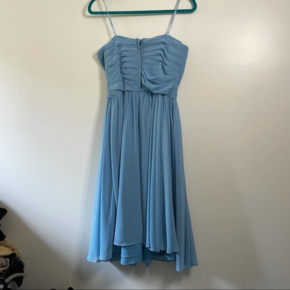 Mori Lee Vintage Baby Blue Chiffon Pleated Midi Strapless Dress - Picture 2 of 3